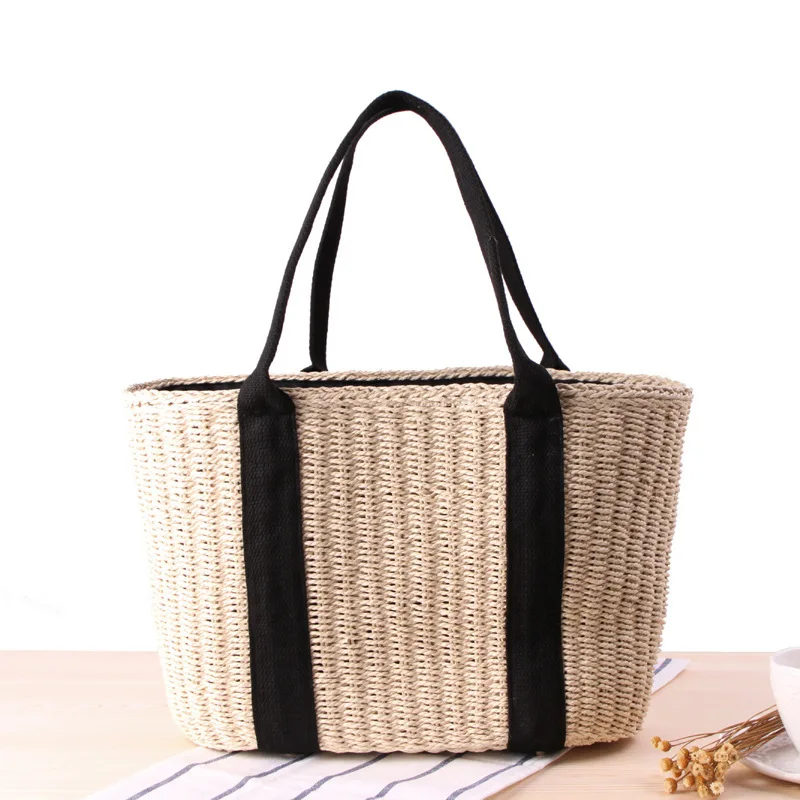 Trendy Straw Women Tote Bag Luxury Designer Rattan Woven Handbags Handmade Travel Shopper Shoulder Bag Casual Beach Bag 2023 New