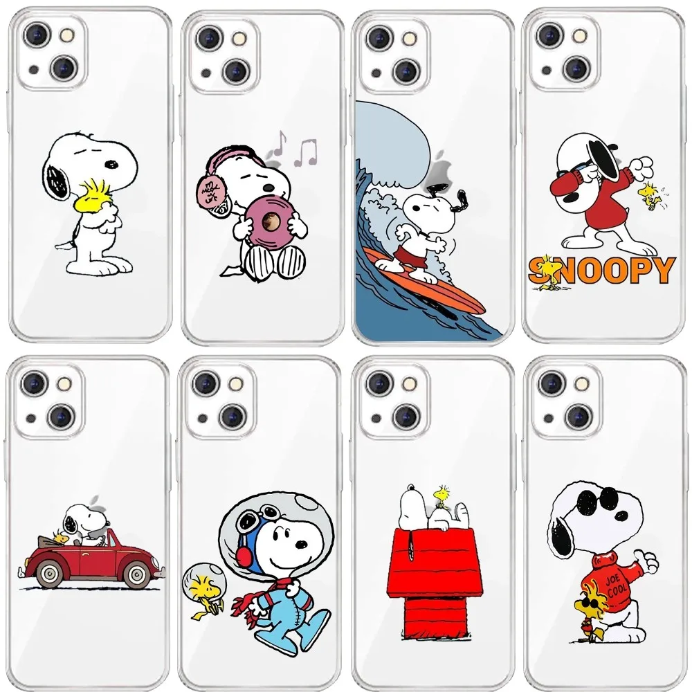 만화 귀여운 S-Snoopys 전화 케이스 Iphone 15 11 13 14 Pro Max 7 8 Plus X Xr Xs Max Se2020 12mini 투명 커버