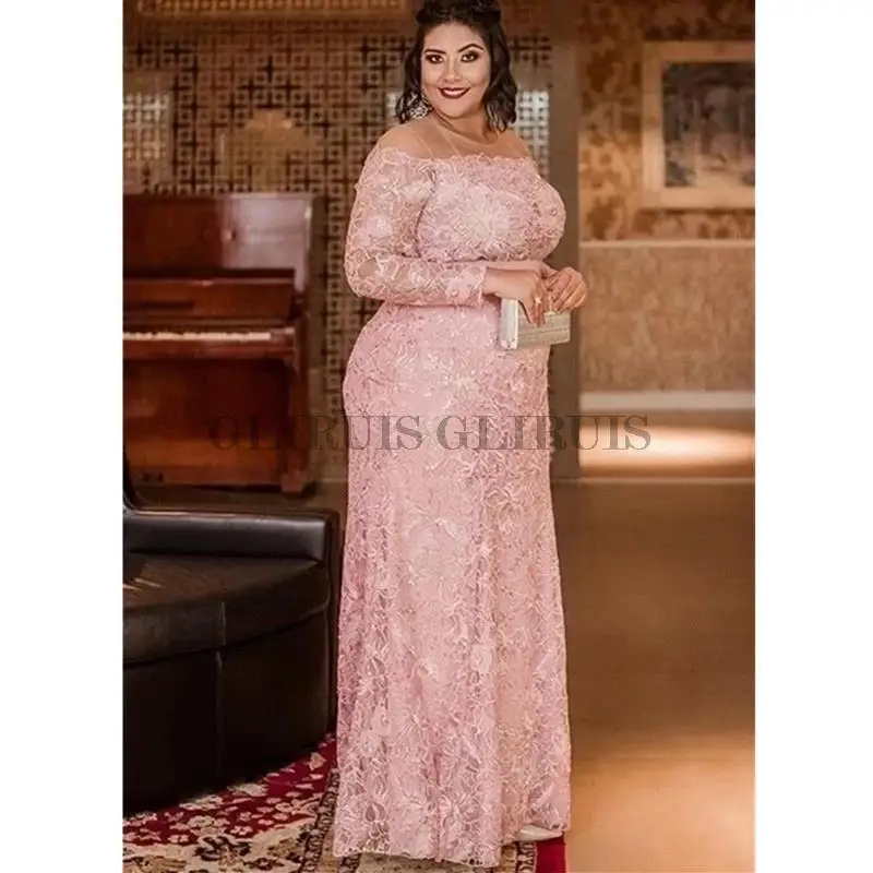 

Pink Lace Mother of the Bride Dresses Prom Party Gown Wedding Guest Plus Size Maxi Dress