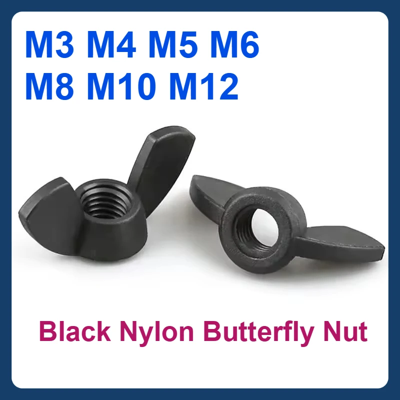 

Nylon Black Butterfly Nut Plastic Hand Screwed Cap M3 M4 M5 M6 M8 M10 M12