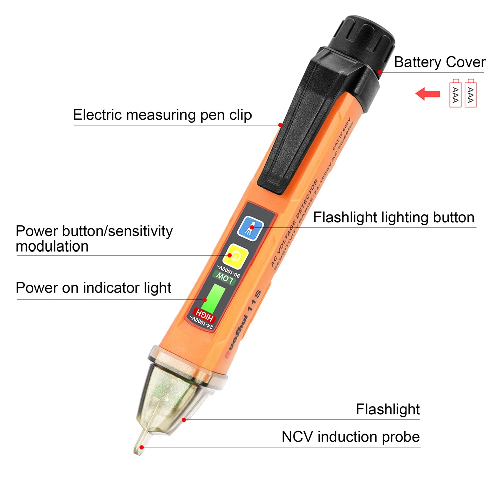 RuoShui 11S Voltage Electric Volt Detector Test Pen AC No Contact Sensor 12-1000V Induction Tester Pencil