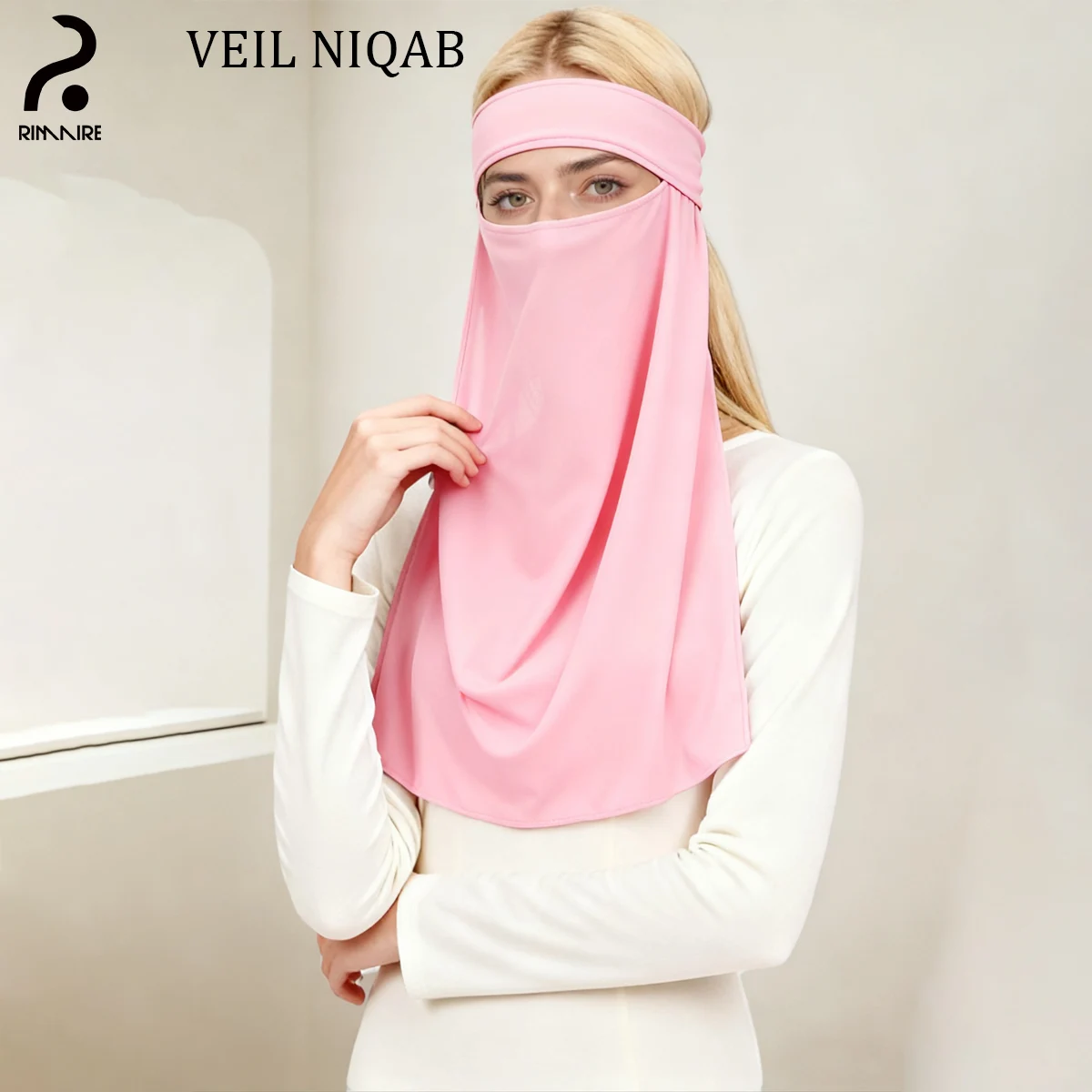 

RIMAIRE Niqab Face Cover Solid Color Chiffon Scarf with Ribbon Nose String Niqab