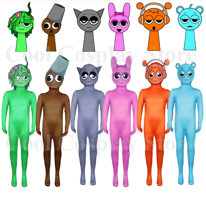 

Adult Kids Sprunki Incredibox Cosplay Costume 2025 Monster Horror Game Jumpsuit Halloween Bodysuit