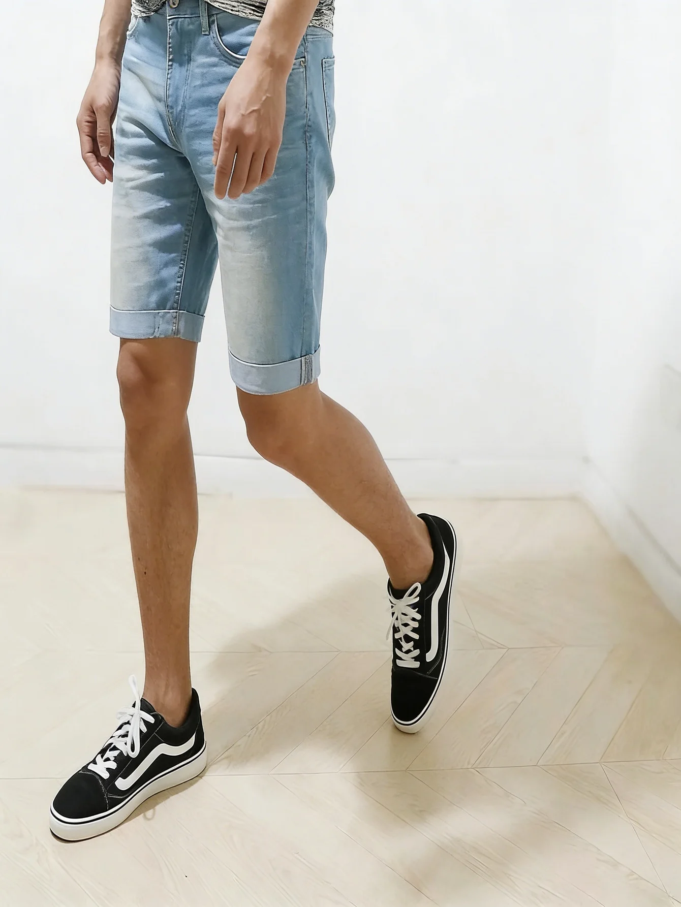 Men Skinny Fit Blue Denim Shorts Slim Fashion Casual Streetwear Y2K Style Jeans Pants No accessories or belts included view 5