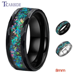 Black Hammer Ring Multi Facet Tungsten Wedding Band For Men Women With Galaxy Series Opal Inlay 8MM Comfort Fit