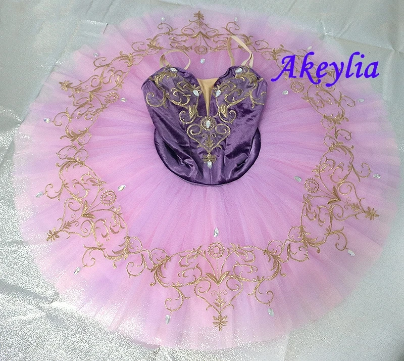 Akeylia white gold Pre-Professional Ballet Tutu girls performance Pancake Tutu Costumes ballet costume sleeping beauty 20048C