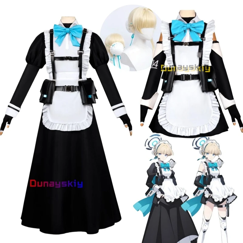 

Game Anime Blue Archive Asuma Toki Cosplay Mujer Maid's Outfit Full Set Disfraz Halloween Long Dress Short Skirts Wig Bow Women