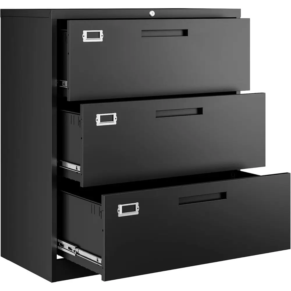 Lateral 3 Drawer Metal Filing Storage Cabinet, Home Office Furniture or Organization Hanging Letter/Legal/4/A4 (Black)