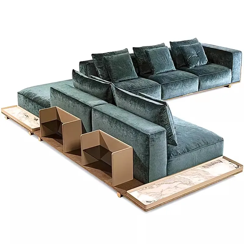 #￥MR Italian Pure Leather Stainless Steel Sofa Corner Couch Sofa Set Living Room Modular Sofas for Home Hotel Furniture