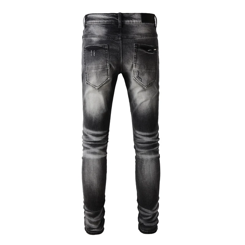Designer High Street Fashion New Men's Stretch Slimming Black Splice Leather Jeans Designer Hip Hop Brand Pants Hombre