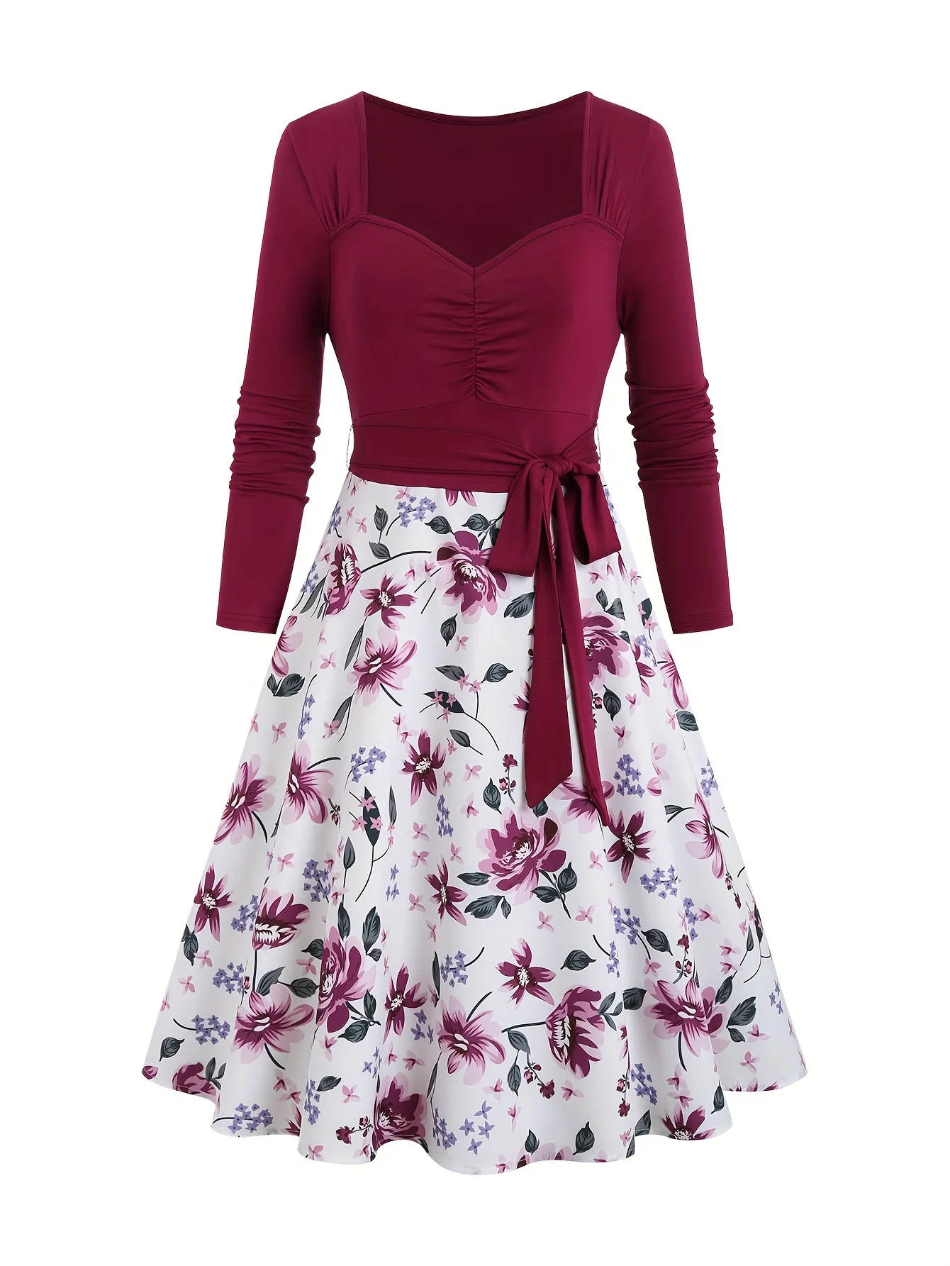 2024 Europäisches und amerikanisches Damen-Frühlings- und Sommerkleid mit Temperament und Blumenmuster
