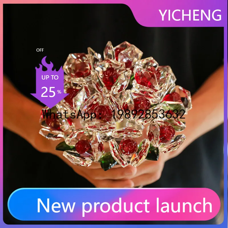 

PYJ crystal glass crafts hand holding rose girl's heart tabletop decoration entryway bedroom home gift
