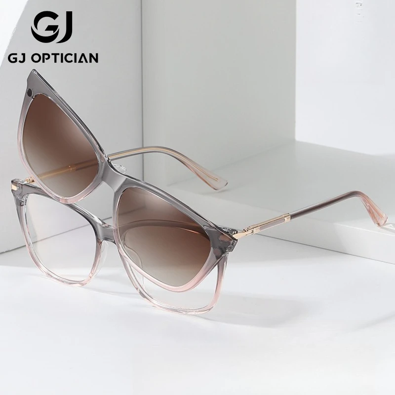

GJ OPTICIAN модные пластиковые титановые очки поляризационные двухцветные солнцезащитные очки с зажимом женские анти-синий свет очки для чтения по рецепту