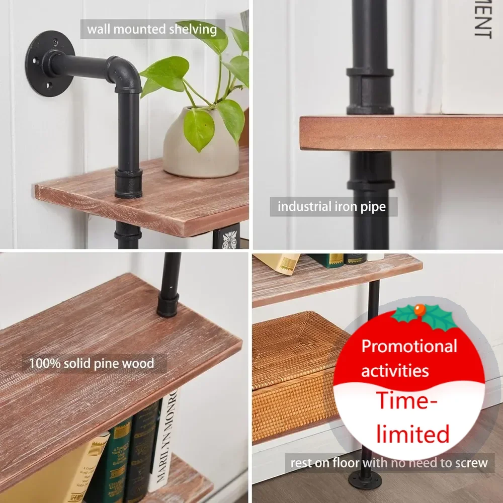 

Хит продаж: Настенная полка-стеллаж в индустриальном стиле из трубчатого профиля - состаренный коричневый цвет, 6-ярусный деревянный и металлический книжный шкаф для хранения в гостиной, 10 D