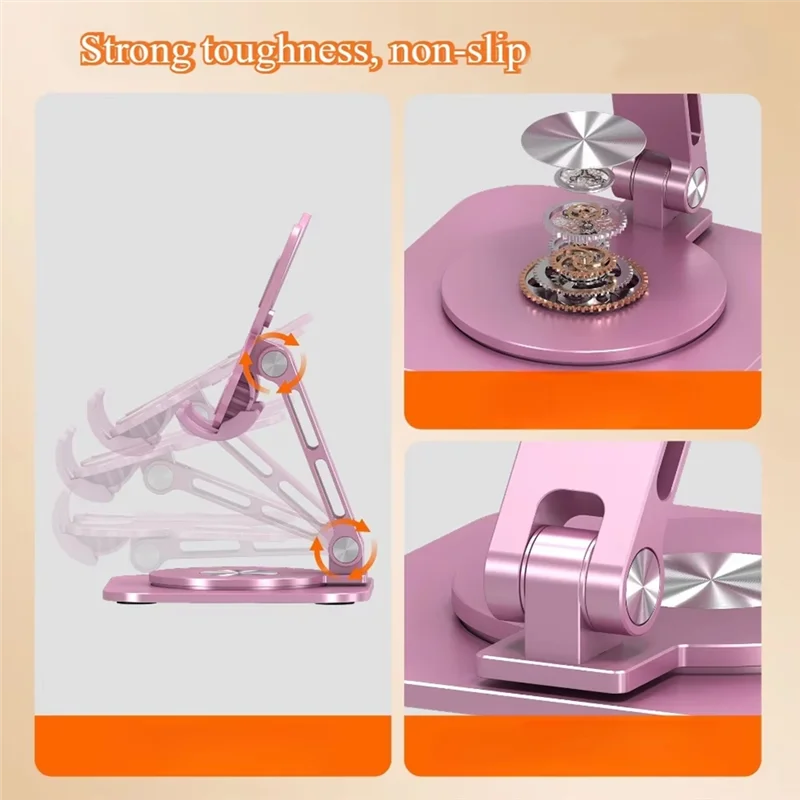 Aluminum Alloy Desk Phone Holder, Butterfly Folding Design, 360 Degree Rotating Adjustable For Devices Up To 8Inches-AAAE