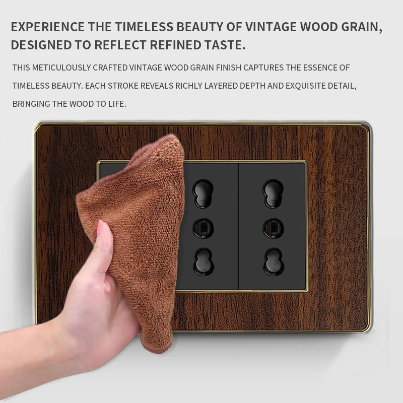 T&I 118-Type Black Retro Wood Grain Plastic Spray-Painted Panel | Italian Standard | Home Wall Switch & Socket