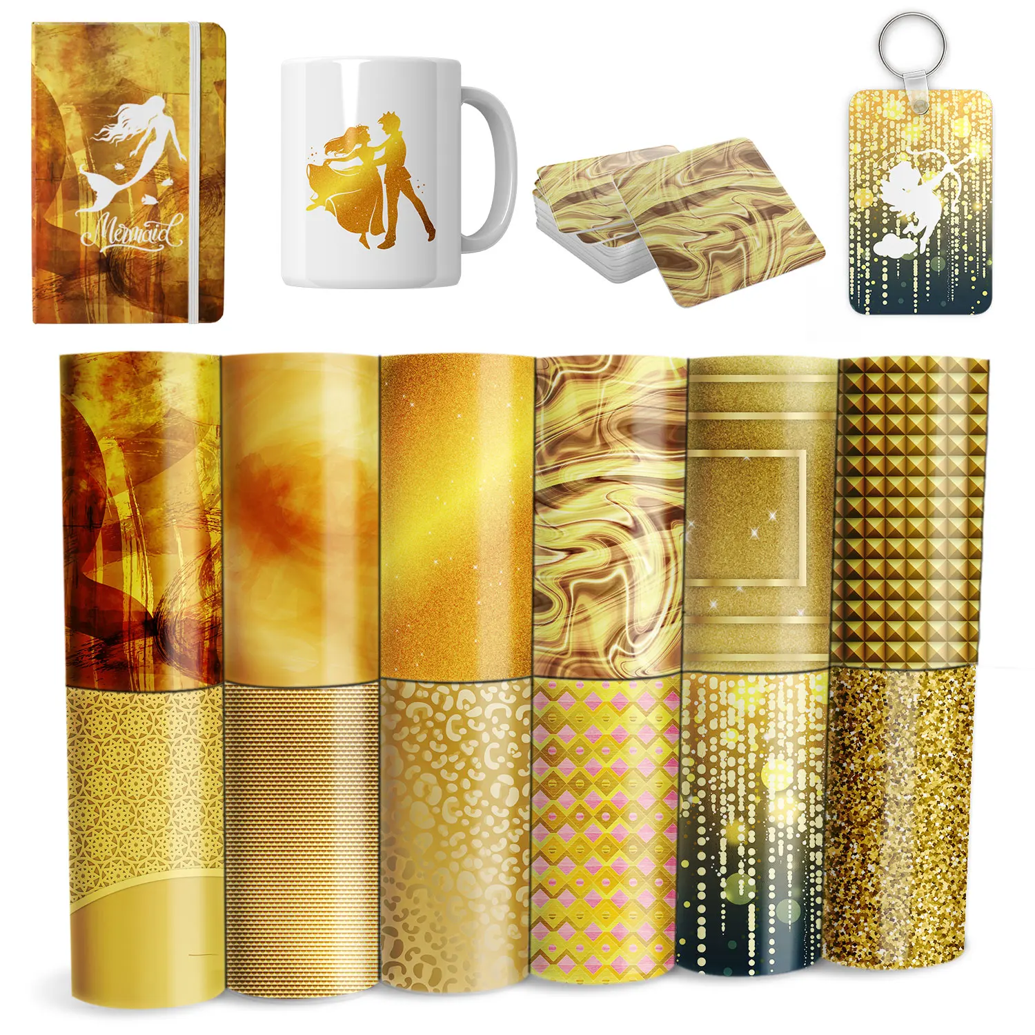 Wowocut 12x12 in unschmelz barem Tinten übertragungs blatt Gold einfarbige Tinten sublimation blätter Glitzer farbe vor gedruckt für Becher untersetzer