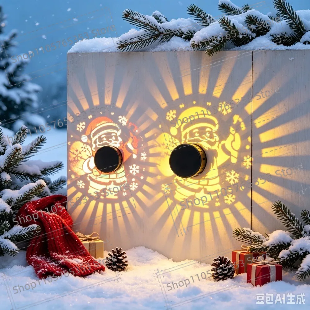 Christmas Solar Powered Santa Claus Fence Light Wall Lamp Outdoor Christmas Garden Patio Walkway Decorations Lighting