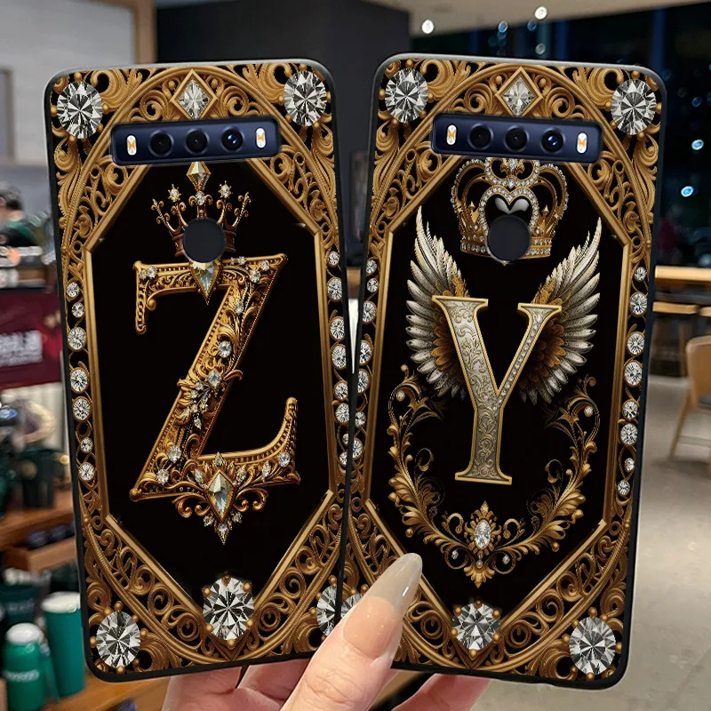 Funda de teléfono para TCL 10 SE, Funda TCL 10SE, Funda trasera de silicona negra suave, diseño de letras iniciales, carcasa protectora de moda