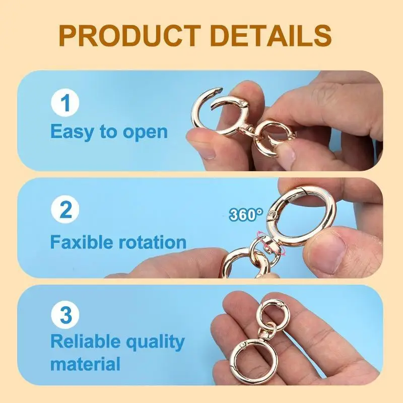 Round Spring Snap Carabiner Swivel Trigger Hook Metal O Ring Clasps 2/5/10Pcs For Handbag Keychain Lanyards DIY Craft Projects