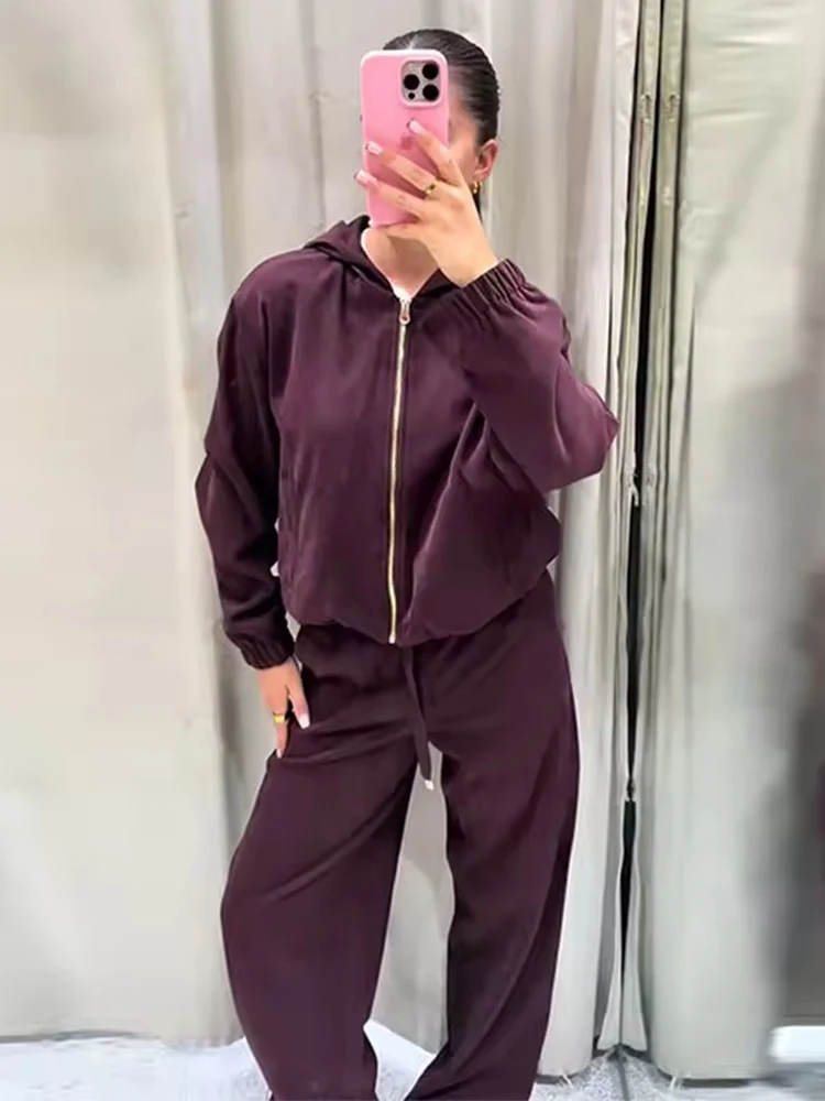 Wide Leg Pants 2 Pieces Sets For Women Long Sleeve Hooded Zipper Jacket Coat Trousers Women's Suit 2025 New Autumn Woman Outfits