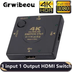 Grwipeou-Feminino para Feminino HDMI Switcher, 3 Input, 1 Saída, Splitter Box, Selector para HDTV, 4K, 1080P Switch Vídeo