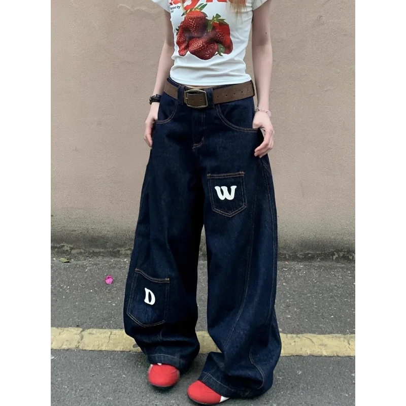 

Американские ретро боуи джинсы женские свободные широкие струящиеся брюки длиной до пола весна осень новинка