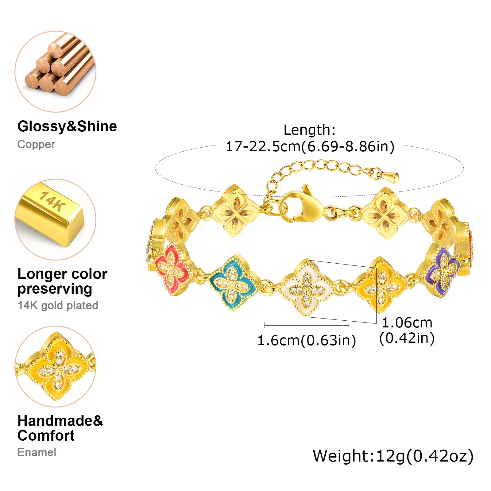 مادة النحاس أنيقة أربع أوراق البرسيم سوار للنساء زركونيا زهرة الإسورة الحظ هدية الصداقة شقيقة المجوهرات