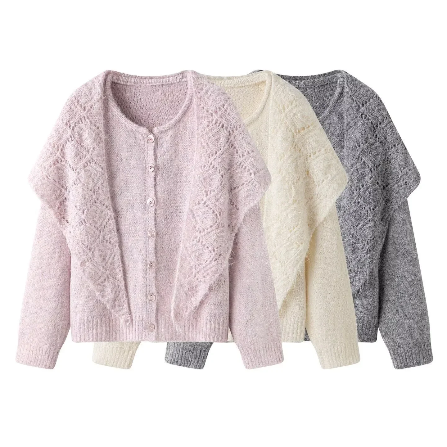 Autumn New Women's Cardigans Sweaters Long Sleeve Knitted Tops Fashion 2026 Ruffles Patchwork Sweet Oversized Sweater Women