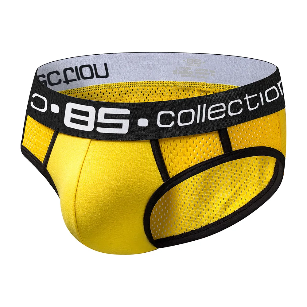 Men’s Briefs Hollow Breathable Mesh Sexy U-convex Cotton Crotch Low-waist Solid Color Underwear