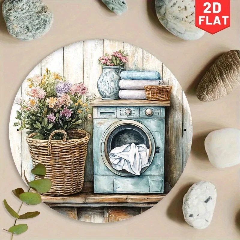 Vintage Laundry Room Round Metal Sign Aluminum 8x8inch Country Farmhouse Style Bathroom Laundry Room Utility Room Home Wall Decoration