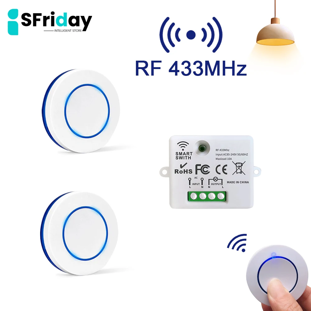 IsFriday 433MHz Wireless Remote Control Light Switch 10A Relay Controller Mini Round Button Wall Panel Switch For Lighting Led