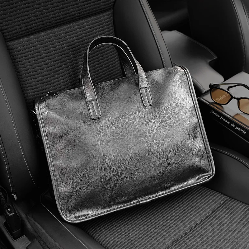 حقيبة ملفات محمولة بسحاب بإبزيم كبير مربع للرجال، تخزين الكمبيوتر، متعددة الجيوب، حقيبة عمل بكتف واحد