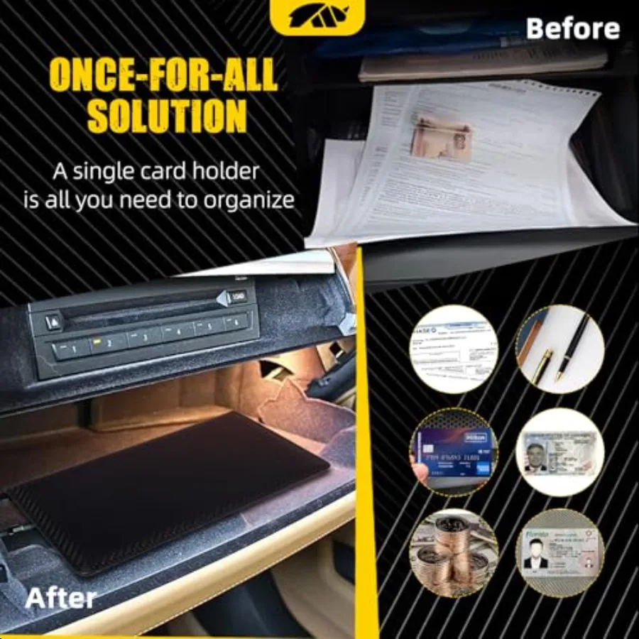 Tempat Penyimpanan Dokumen Mobil dengan Magnet, Organizer Kotak Sarung Tangan untuk Surat Kendaraan, Asuransi, Kartu, dan SIM, Warna Hitam