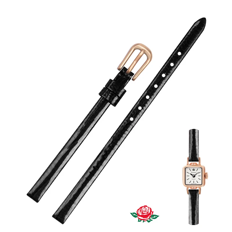 Quality Watch Accessories Belt Women Girls Vintage Watchbands For Rosemont Genuine Leather Strap 6mm Rose Gold Pin Buckle