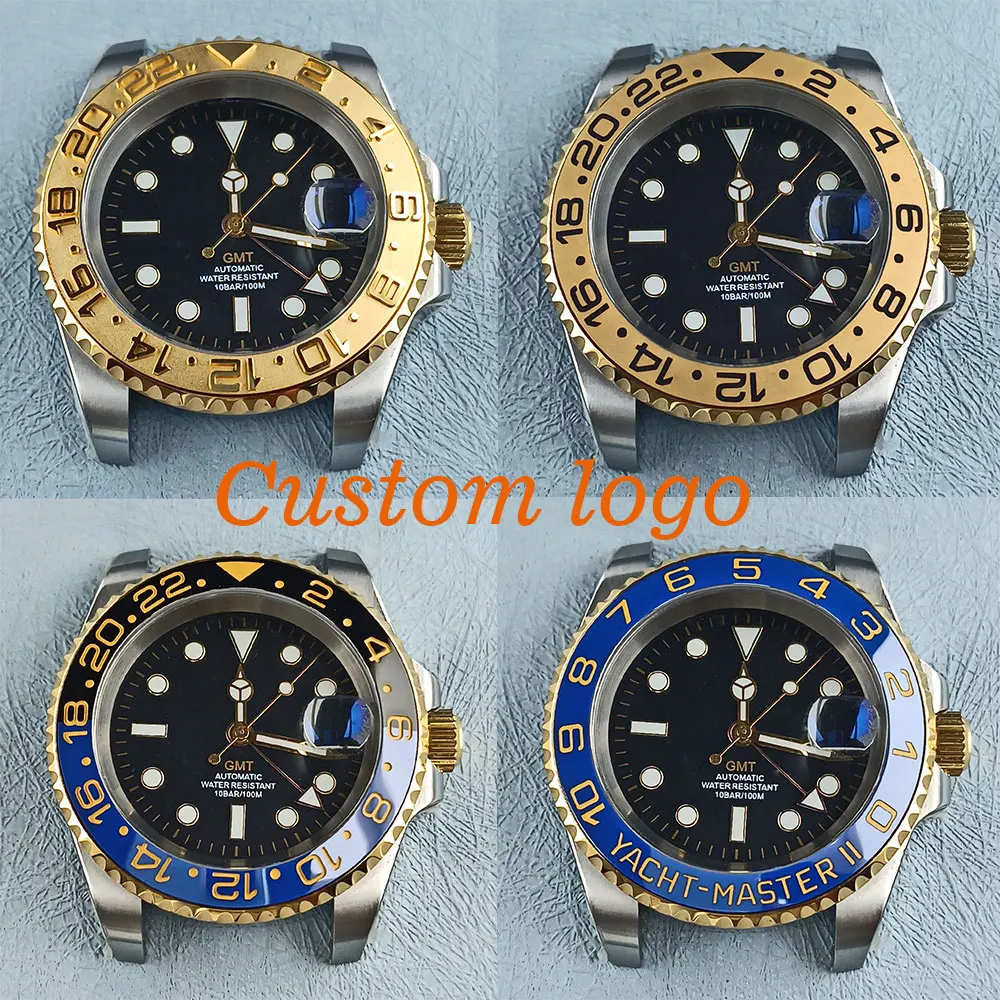 Funda de reloj de doble dirección GMT NH34, 40mm, se adapta a la GMT NH34, movimiento automático, caja de acero inoxidable, 10bar, resistente al agua