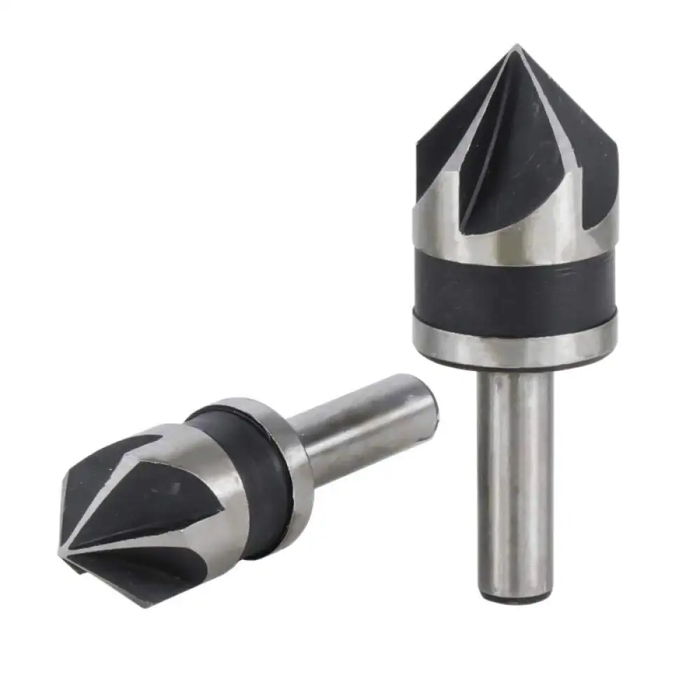 2pcs 5 Flutes HSS Countersink Drill Bit for Wood 82 Degree Chamfer Drill Bit 1/2" 5/8" Round Shank Chamfer Cutter