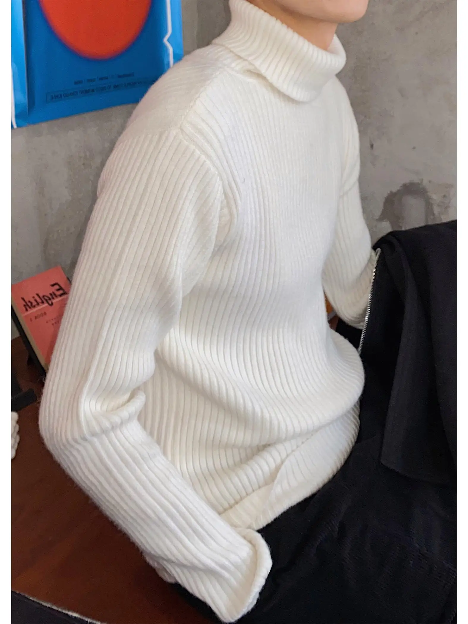 

Men's White High Collar Knitted Sweater Long Sve Base Layer Inner Wear Autumn Winter Lazy Sle Soft And Cozy New 2025