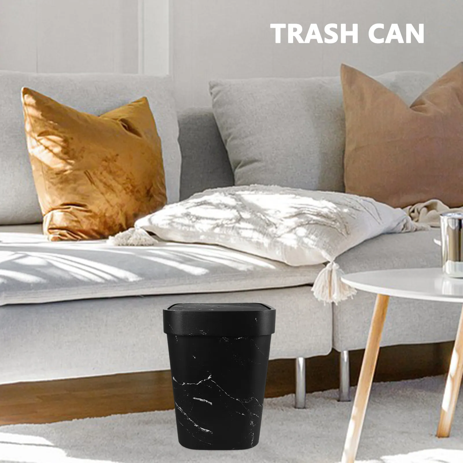 

Мусорное ведро с эффектом мрамора, 5 л, с откидной крышкой, простое в уходе, прочная конструкция, для ванной, кухни, гостиной, комнаты в общежитии, декоративное