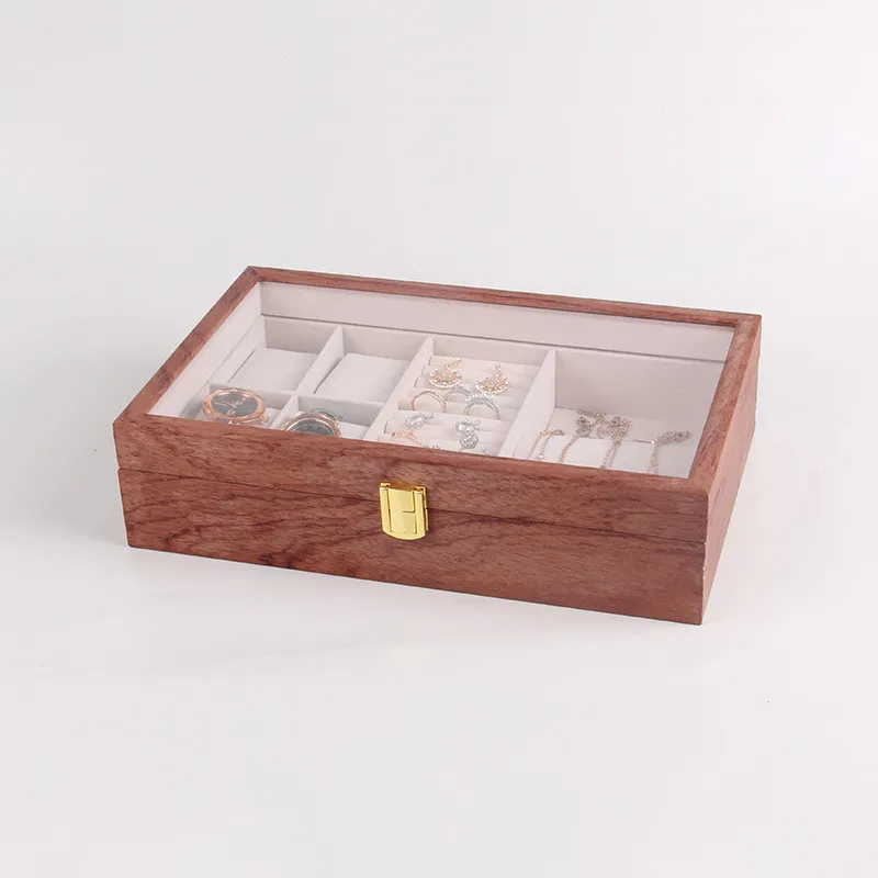 Jewelry Box Organizer For Women Men Watch Case with Removable Tray Wood Jewellery Storage Holder Display for Watches Rings