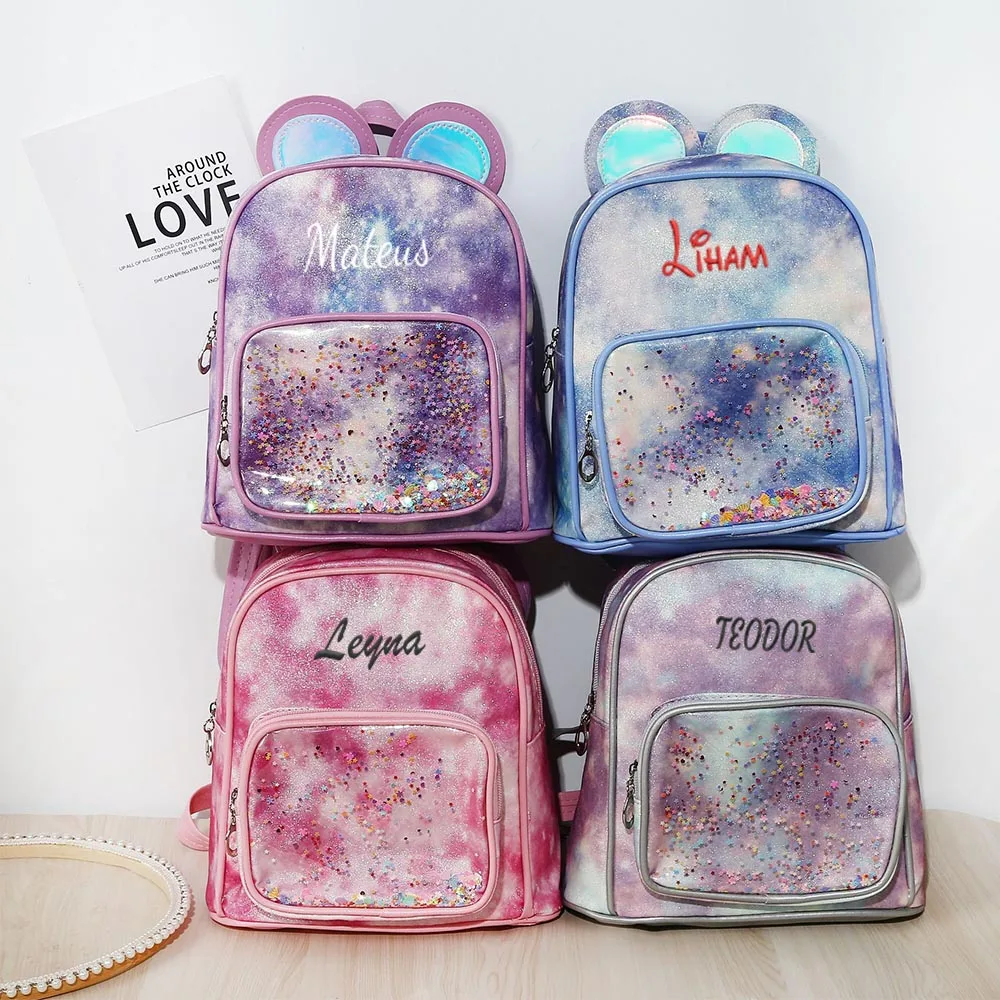 Gepersonaliseerde Naam Starry Sky Pu Rugzakken Prinses Meisjes Kleuterschool Tassen Custom Kids Reizen Casual Rugzak Snack Tassen