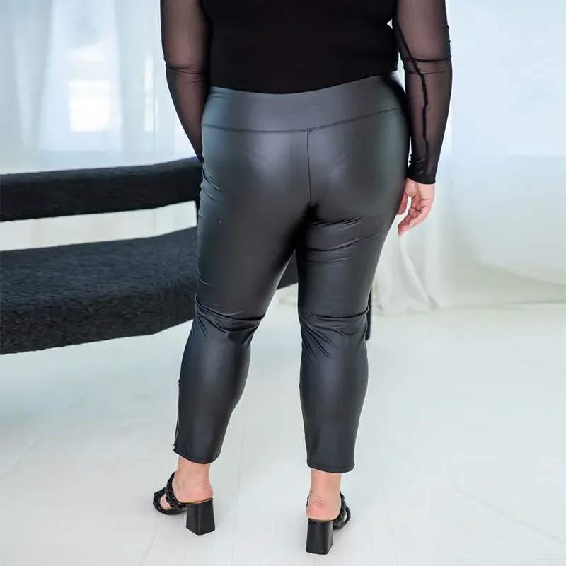 Women's Black PU Matte Leather Pants, High Waist Trousers, Slim Legging, Sexy, Customize, Plus Size, 5XL, 6XL, 7XL