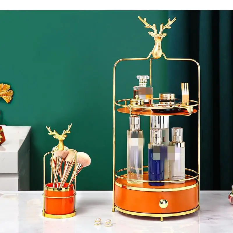 

Iron Deer Ceramic Storage Jar Cosmetic Brush Bucket Pen Holder Two-tier Rack Decor Display Stand