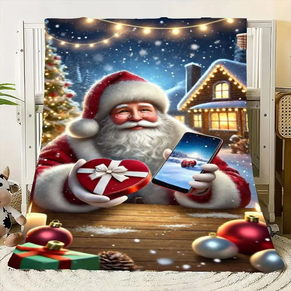 Festive Santa Claus Christmas Scene Table Decor - Traditional Red Suit with Heart-shaped Gift Box and Smartphone, Adorned with L