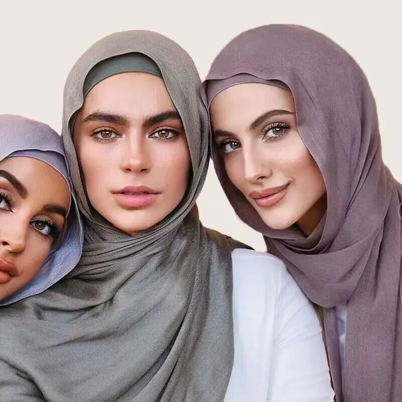 Viskose Hijab Set passende Farbe Kappe einfache Baumwolle modale muslimische Frauen Schal weichen Schal Rayon Doppels tiche Rand Schal Hijab