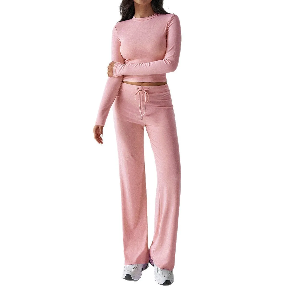 Ensemble t-shirt et pantalon couleur pour femmes, tissu Viscose confortable, vêtements de cérémonie longs, adaptés à tous âges