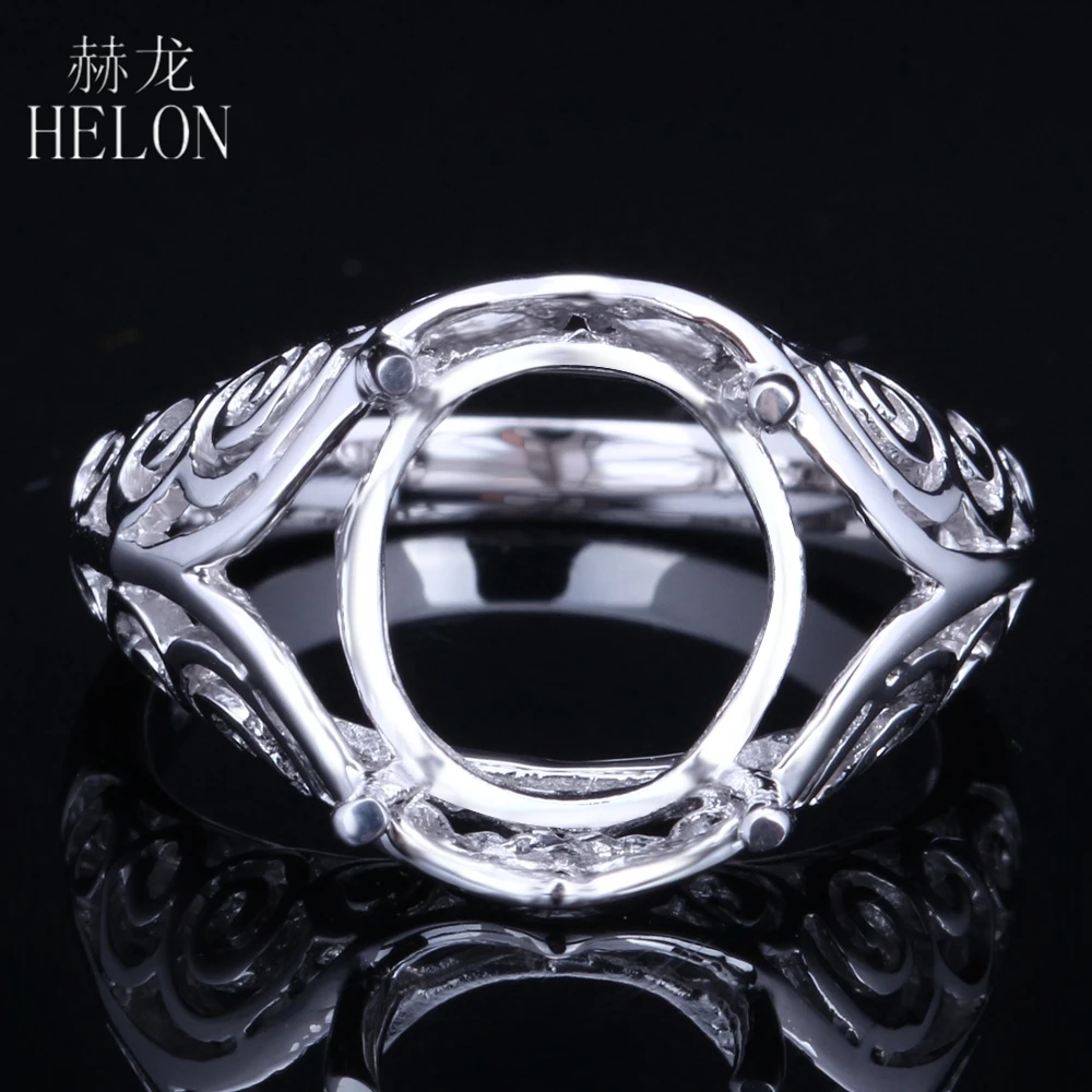 

HELON Sterling Silver 925 Trendy Vintage Fine Jewelry Semi Mount Ring Engagement Wedding Ring Setting Fit Oval Cut 9x11mm