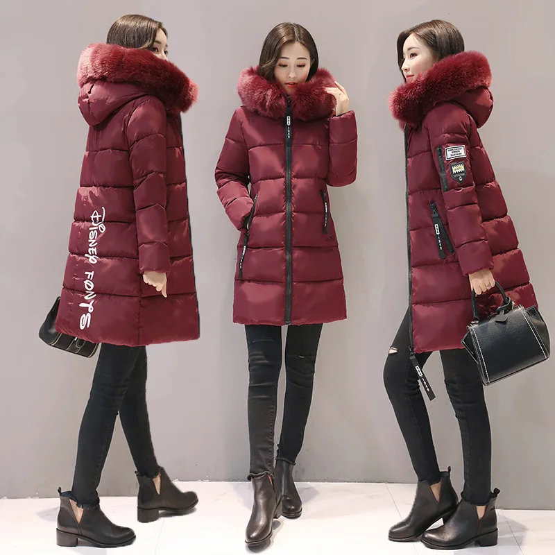 2023 Winter Parkas Women\'s Long Padded Casual Loose Slim Fur Hooded Jacket Elegant Slim Thick Warm Parka Down Coats Female