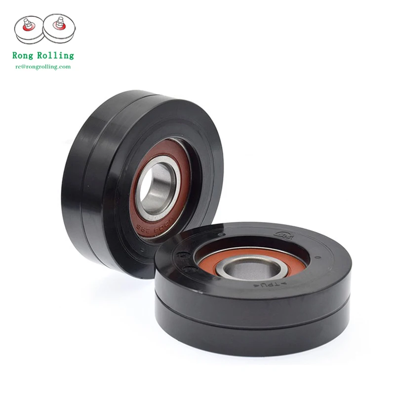 20*75*24 6204RS Black PU rubber covered bearing 6204RS bore diameter 20mm,Sliding gate rollers diameter 75mm,thickness 24mm.