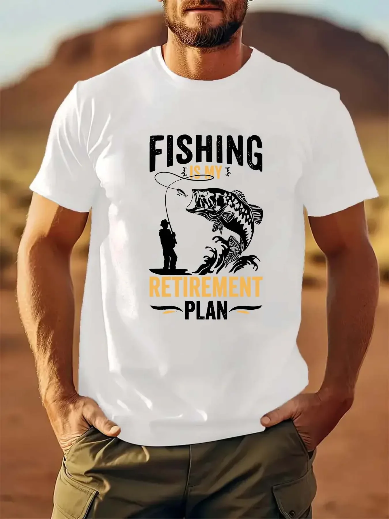 Fashion Fishing Is My Retirement Plan T-Shirt For Men Fisherman Vintage Silhouette Print Casual Crew Neck Fishing Gift Tops